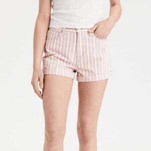 American Eagle Pink Striped Denim Mom Shorts High Rise Relaxed Boho Beach 6